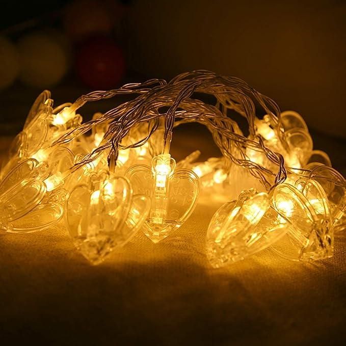 Heart-Shaped LED Fairy Lights – Warm White Romantic Decorative Lights for Home & Parties