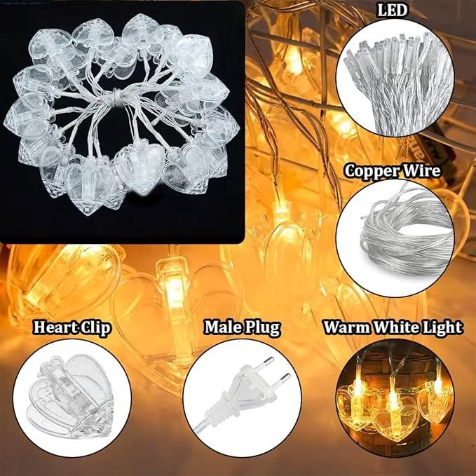 Heart-Shaped LED Fairy Lights – Warm White Romantic Decorative Lights for Home & Parties
